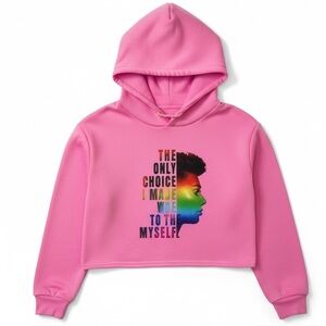 Youth (Girl) Size Medium (8) Pink Crop Top Hooded Sweatshirt with Ears